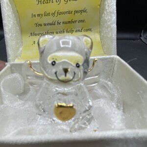 Hand Sculpted 22KT Gold Trim Crystal Bear Angel "Heart Of Gold " Favorite Person
